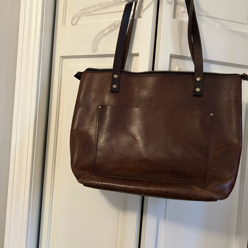 Portland Leather Goods Handmade USA Large Tote Bag Brown Full Grain Leather